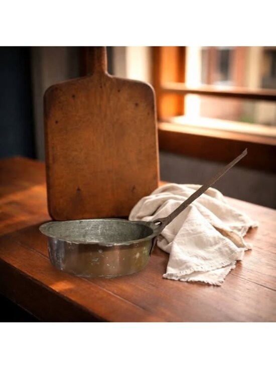 Unmarked Other - Antique Copper Pan with Forged Iron Handle – Primitive Farmhouse Kitchen Decor